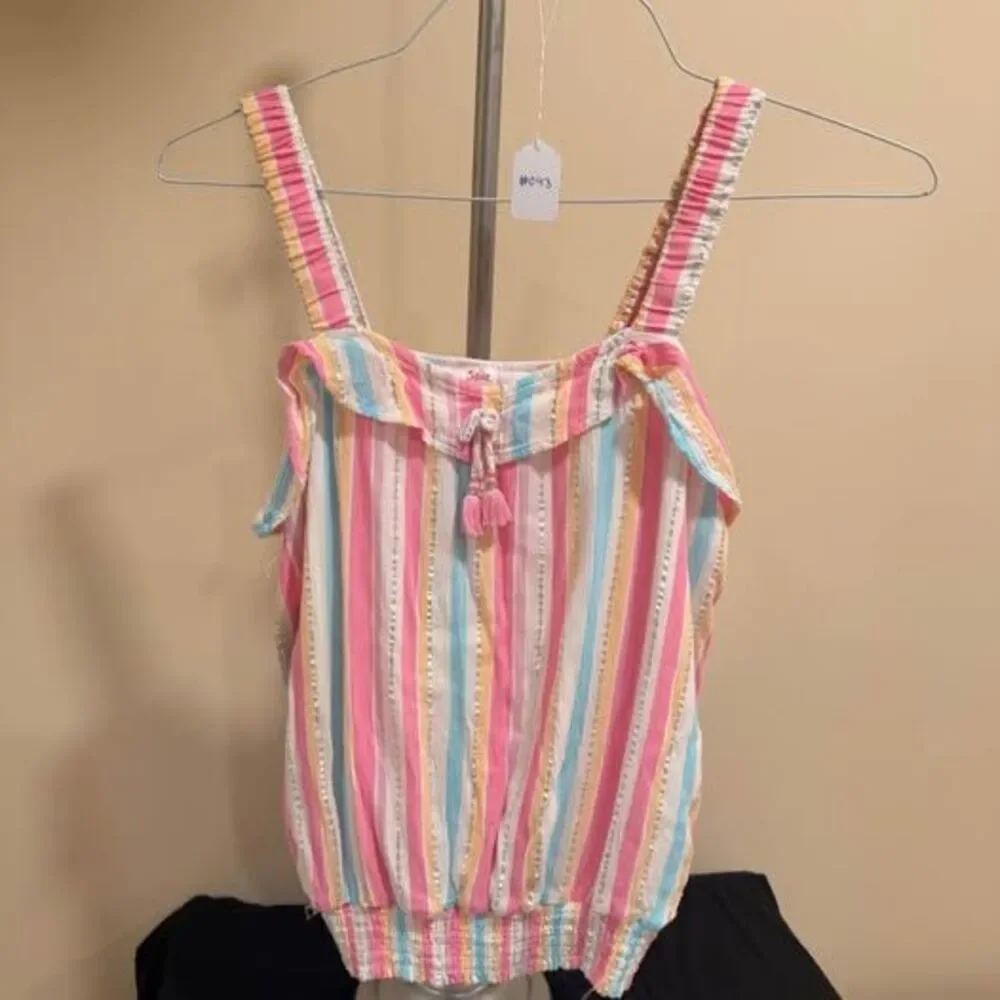 Justice XL (16/18) Striped Ruffle Tank Top with Tassels
